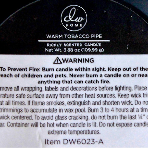 DW Home Accents Dw Home Candle Warm Tobacco Pipe New Matt Glass